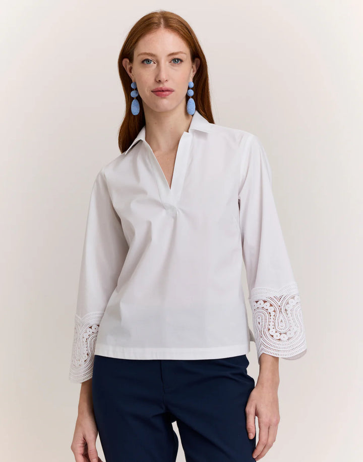 Hinson Wu Mona Bracelet Sleeve Lace Top in White - Mildred Hoit