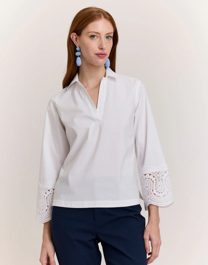 Hinson Wu Mona Bracelet Sleeve Lace Top in White - Mildred Hoit