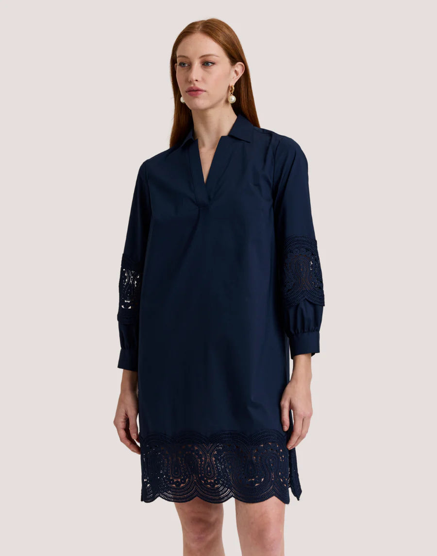 Hinson Wu Mona Bracelet Sleeve Lace Dress in Navy - Mildred Hoit