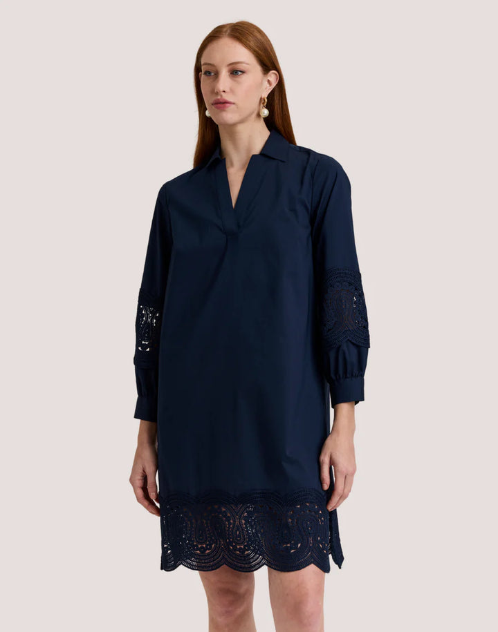 Hinson Wu Mona Bracelet Sleeve Lace Dress in Navy - Mildred Hoit