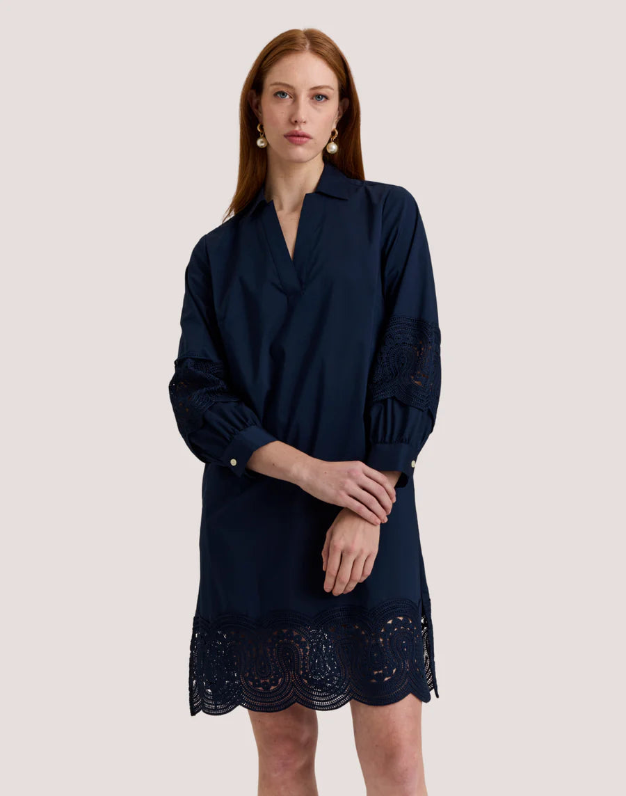 Hinson Wu Mona Bracelet Sleeve Lace Dress in Navy - Mildred Hoit