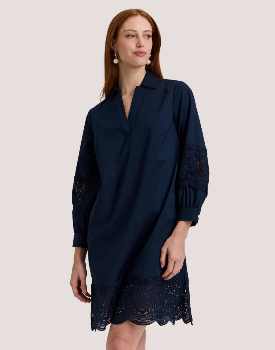 Hinson Wu Mona Bracelet Sleeve Lace Dress in Navy - Mildred Hoit
