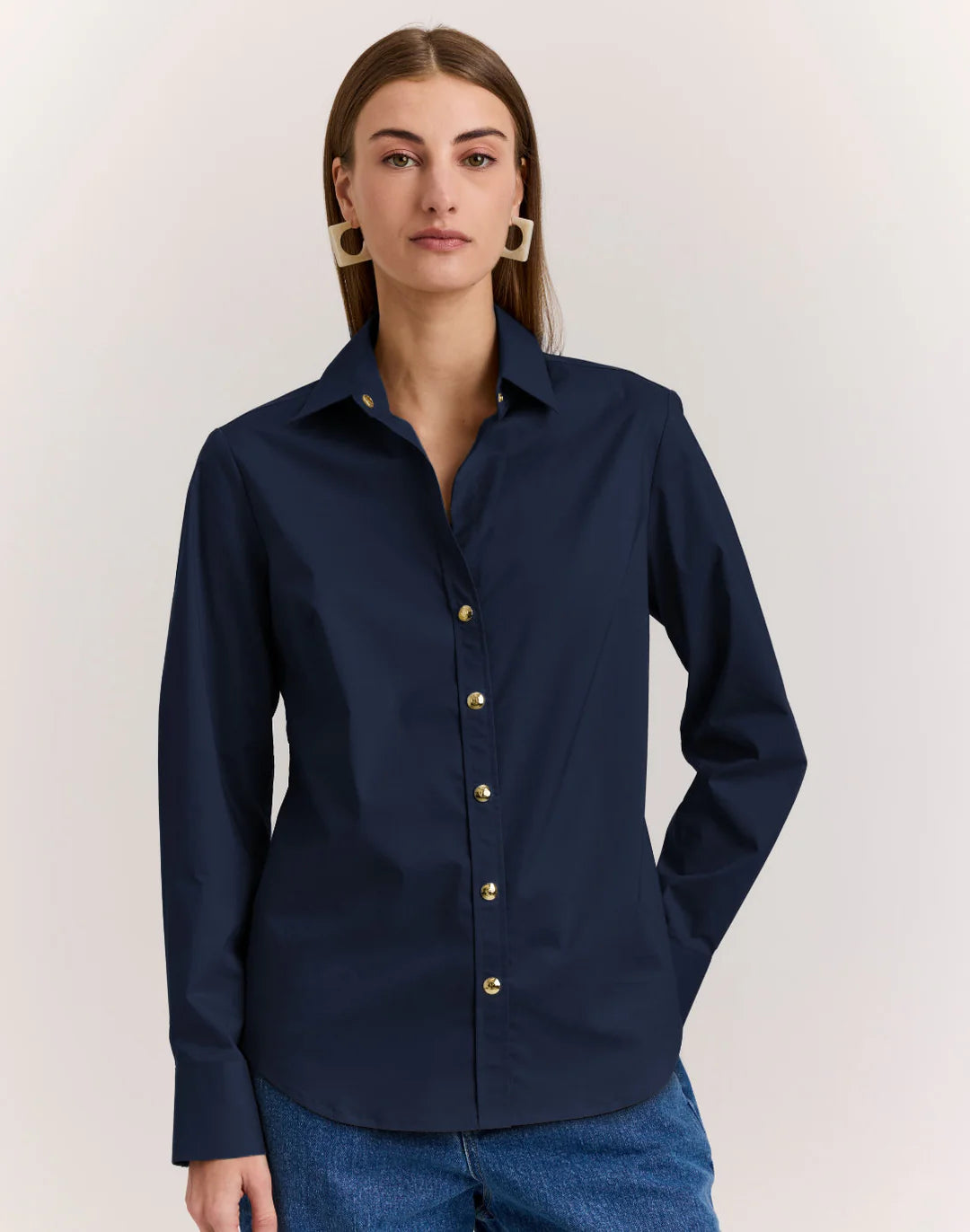 Hinson Wu Clarice Shirt in Navy - Mildred Hoit