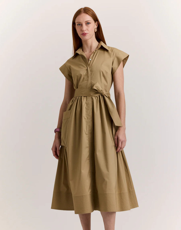 Hinson Wu Annabelle Short Sleeve Dress in Khaki - Mildred Hoit