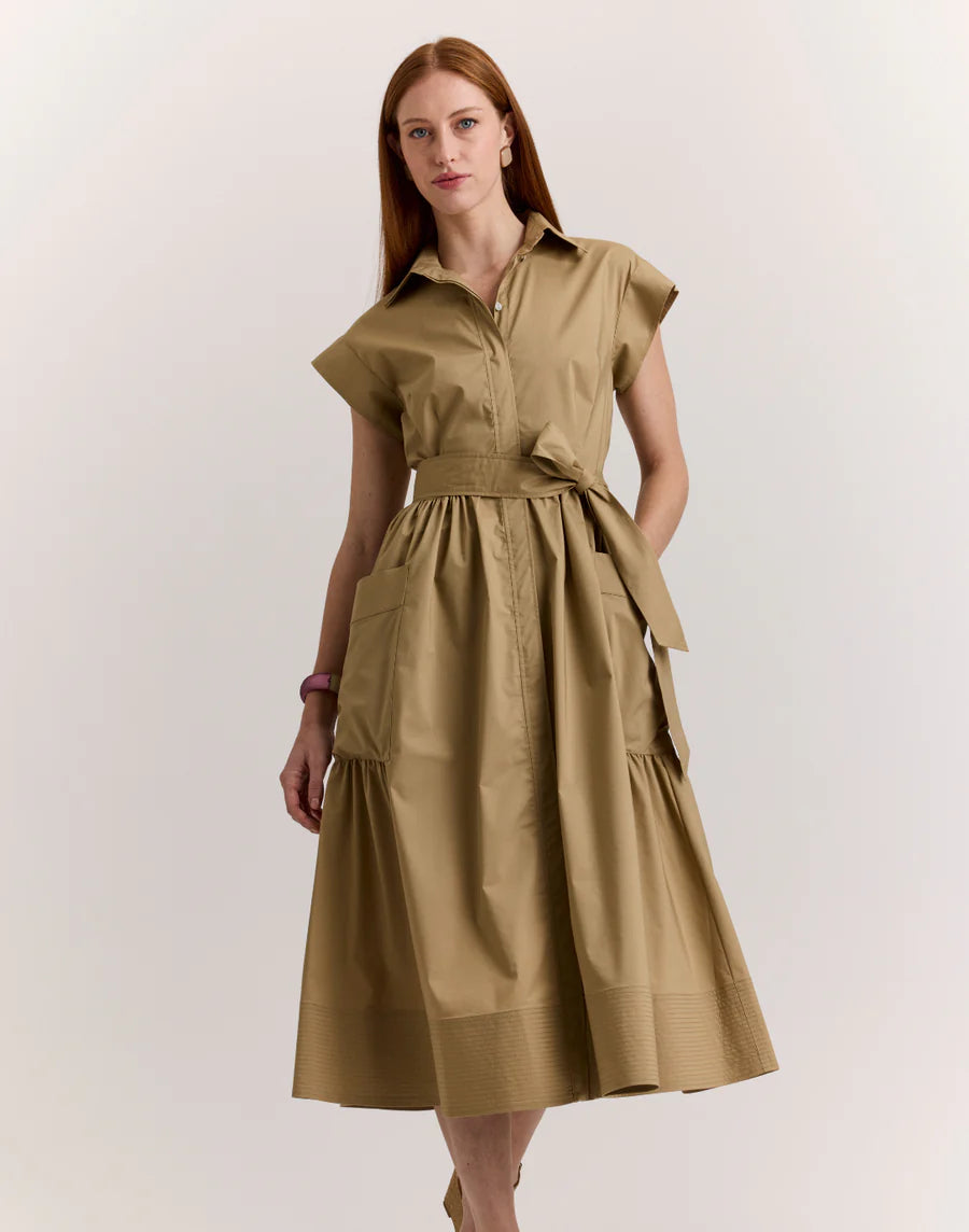 Hinson Wu Annabelle Short Sleeve Dress in Khaki - Mildred Hoit
