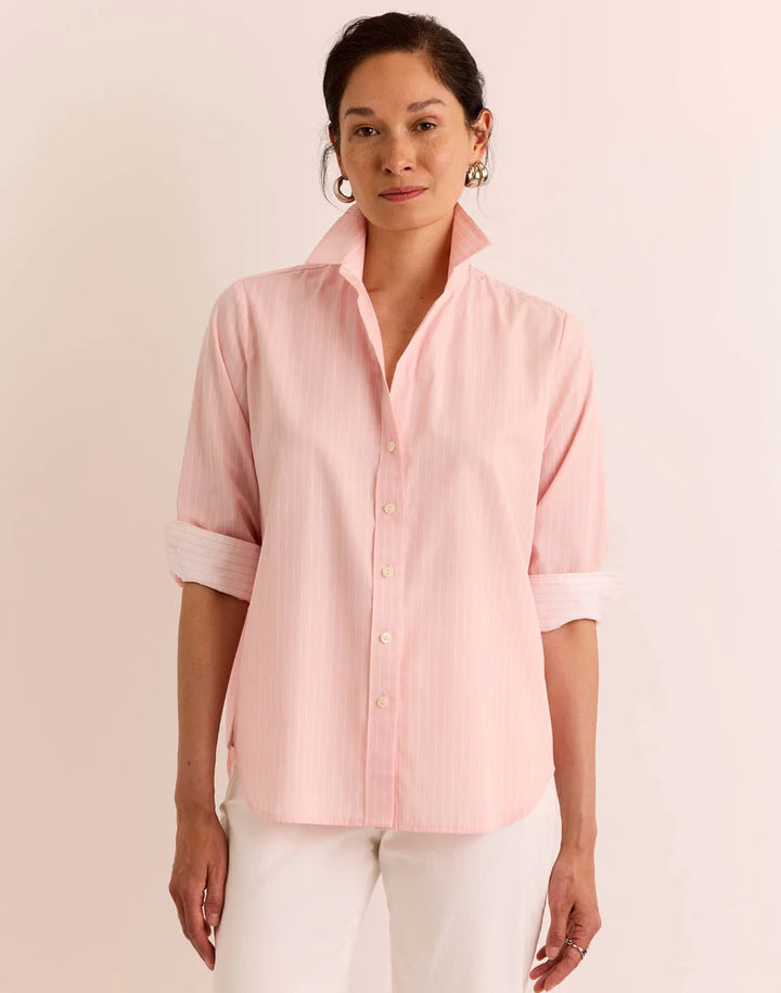 Hinson Wu Esther Pencil Stripe Shirt in Blush Pink & White