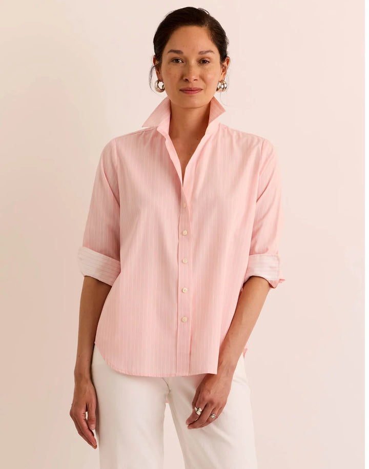 Hinson Wu Esther Pencil Stripe Shirt in Blush Pink & White