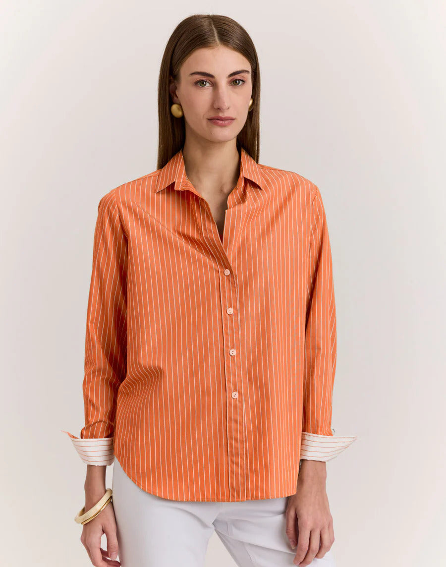 Hinson Wu Esther Pencil Stripe Shirt in Tangerine & White - Mildred Hoit