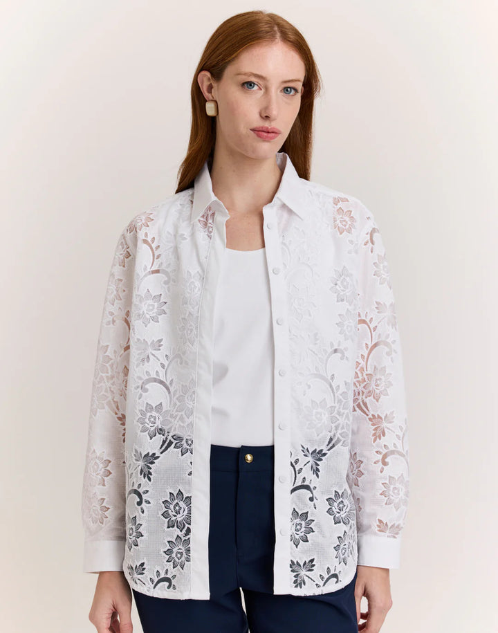 Hinson Wu Halsey Floral Motif Lace Shirt in White - Mildred Hoit