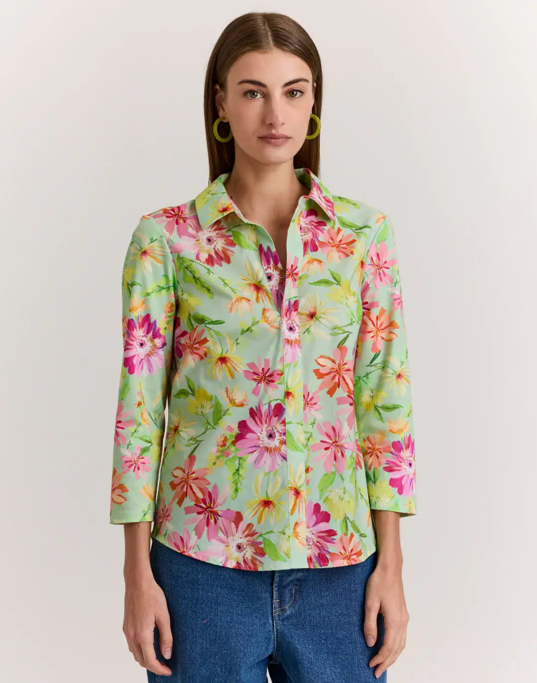 Hinson Wu Lizette 3/4 Sleeve Green Floral Print Top - Mildred Hoit
