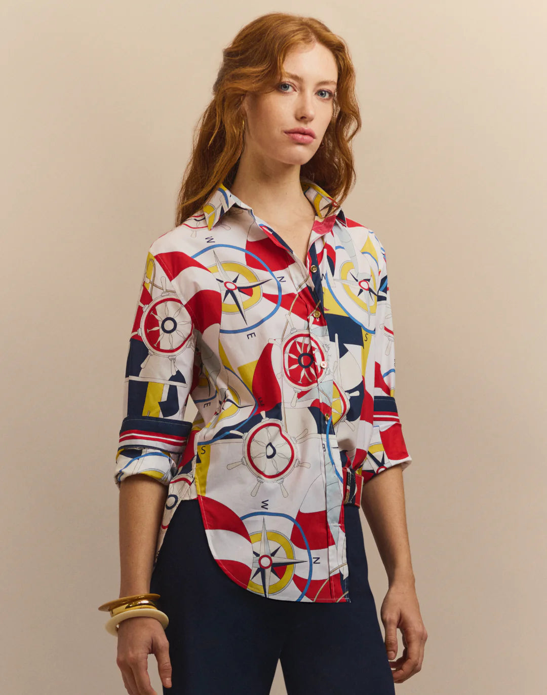 Hinson Wu Halsey Long Sleeve Shirt in Nautical Print - Mildred Hoit