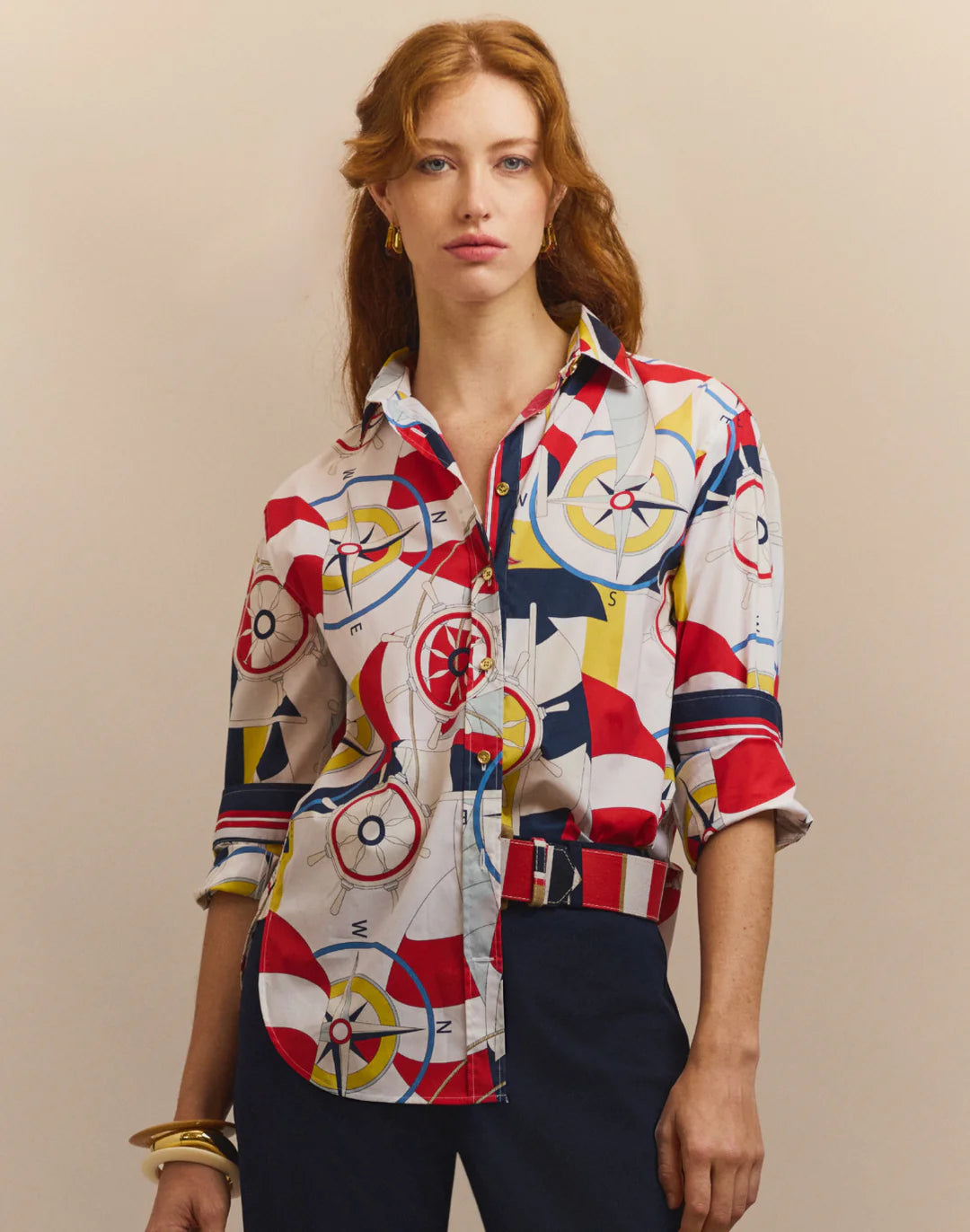 Hinson Wu Halsey Long Sleeve Shirt in Nautical Print - Mildred Hoit