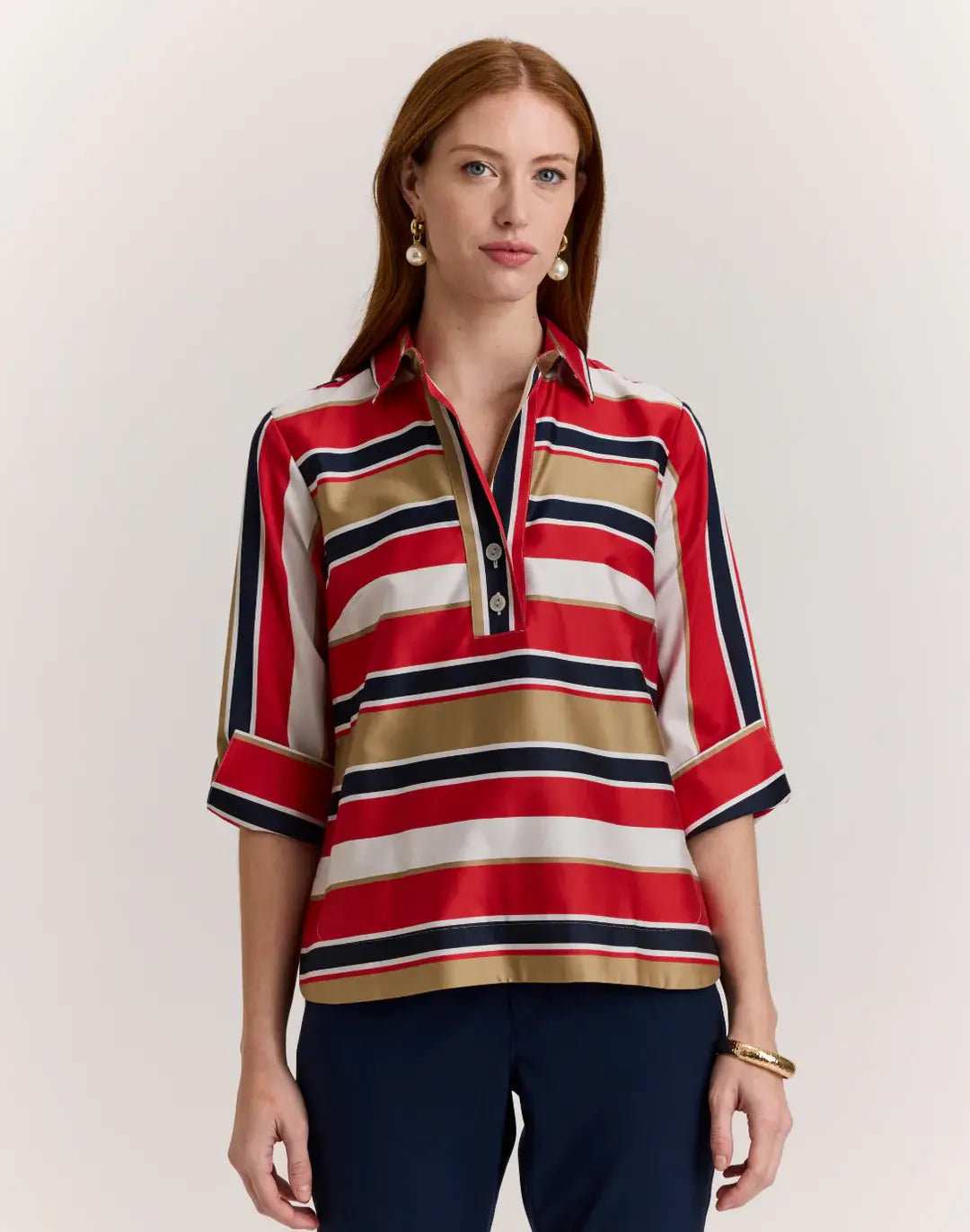 Hinson Wu 3/4 Sleeve Aileen Shirt in Nautical Stripes - Mildred Hoit