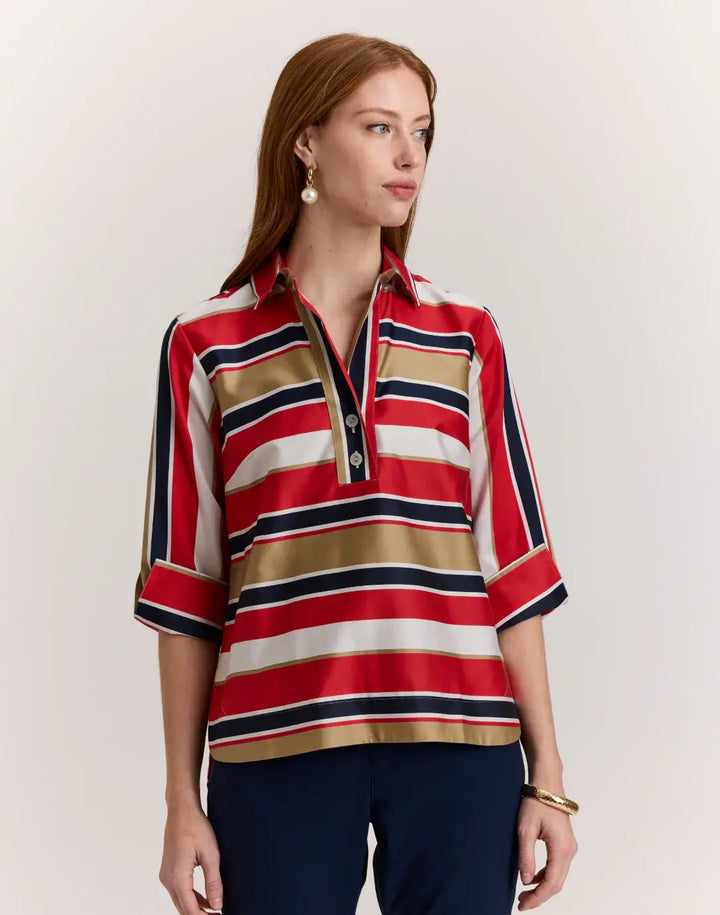 Hinson Wu 3/4 Sleeve Aileen Shirt in Nautical Stripes - Mildred Hoit