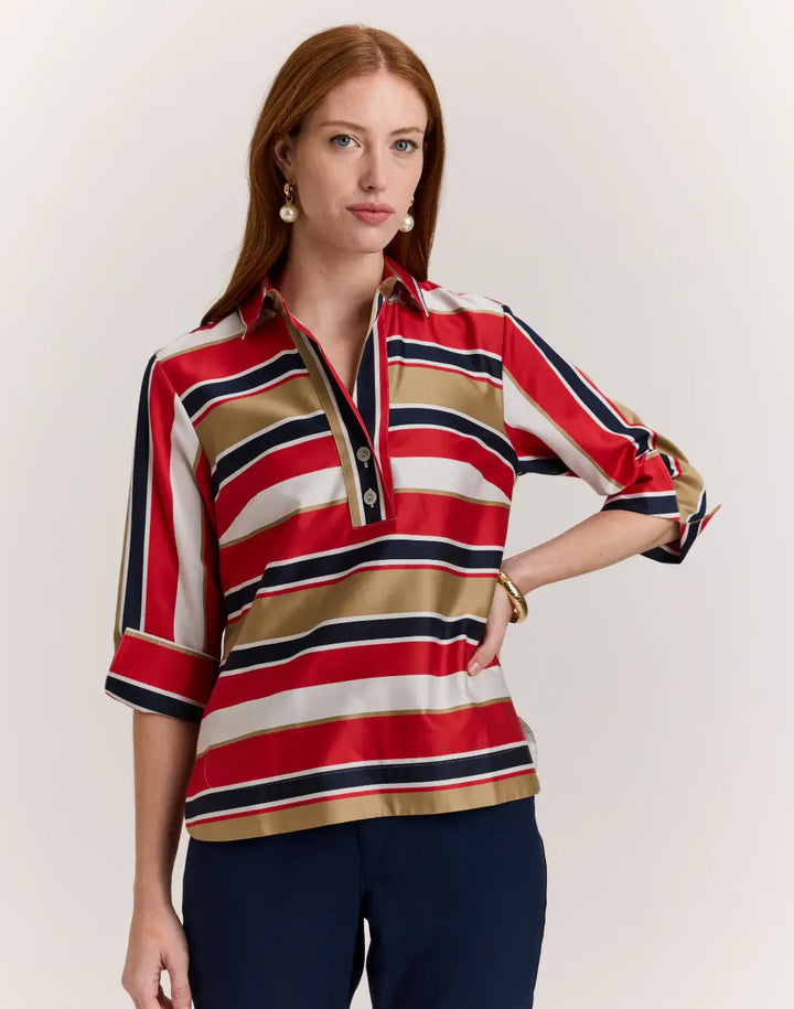 Hinson Wu 3/4 Sleeve Aileen Shirt in Nautical Stripes - Mildred Hoit