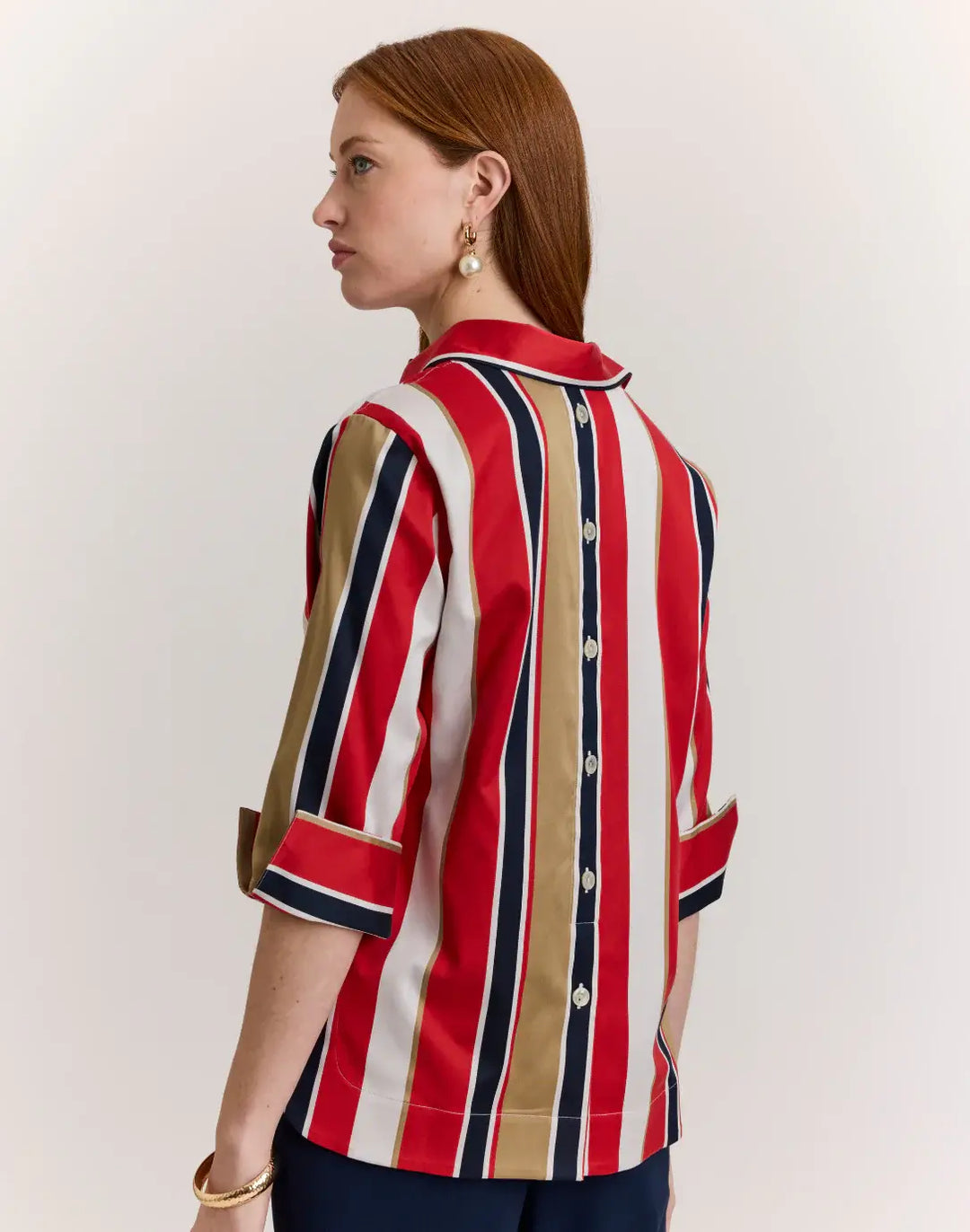 Hinson Wu 3/4 Sleeve Aileen Shirt in Nautical Stripes - Mildred Hoit