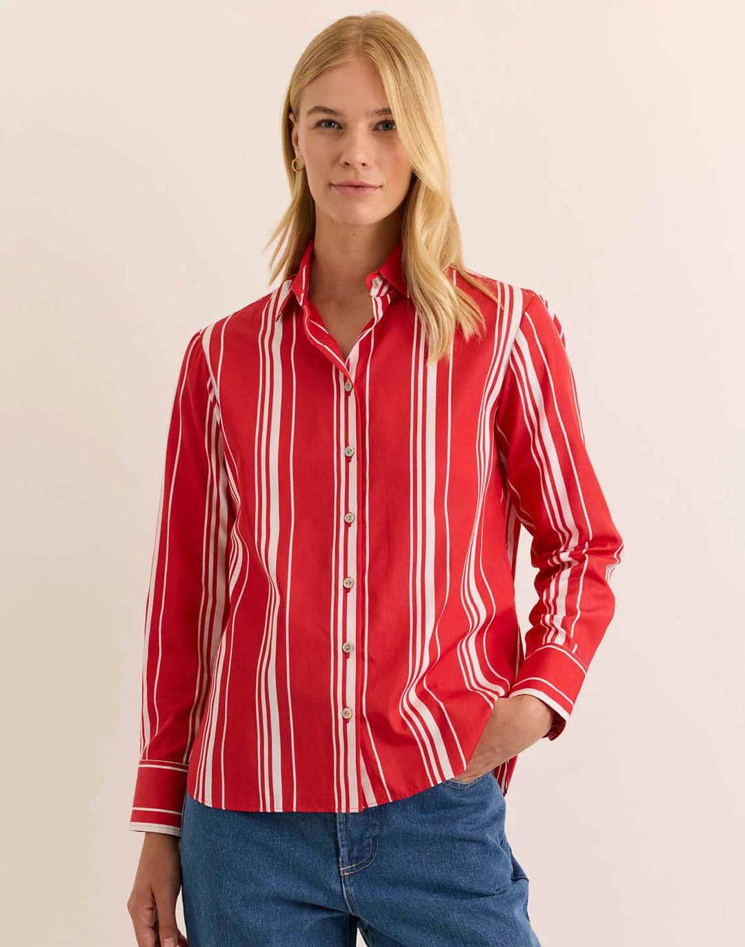 Hinson Wu Margot Stripe Shirt Rouge & White