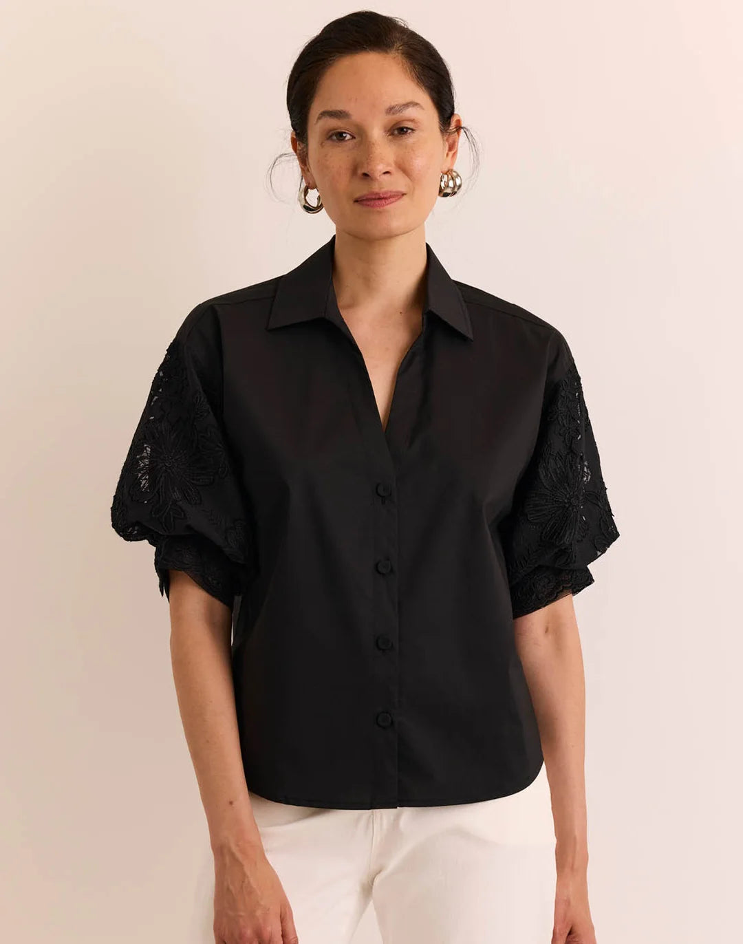 Hinson Wu Lilian Floral Mesh Shirt in Black