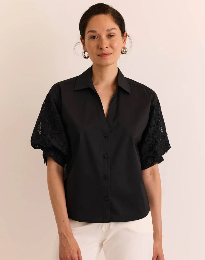Hinson Wu Lilian Floral Mesh Shirt in Black