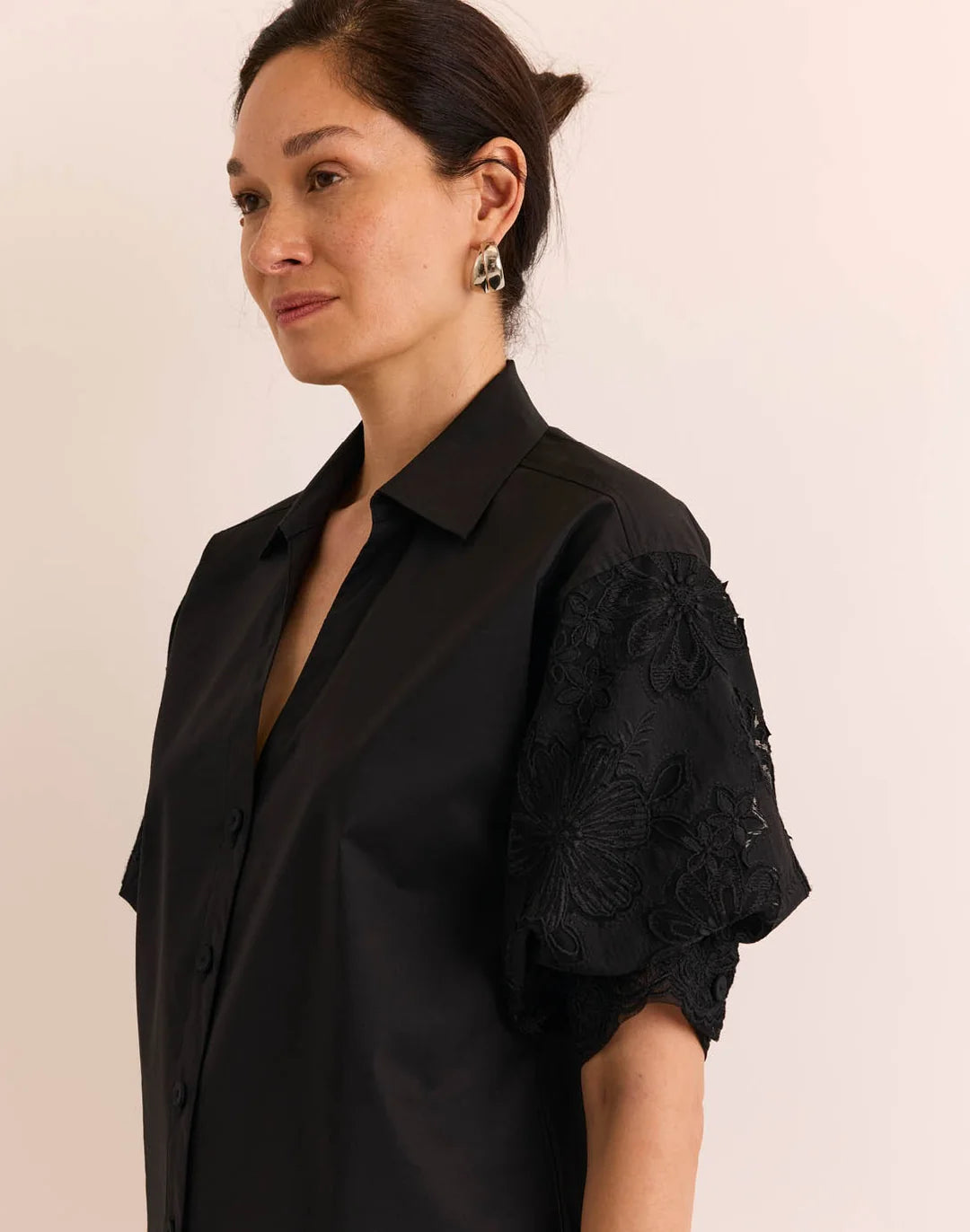 Hinson Wu Lilian Floral Mesh Shirt in Black