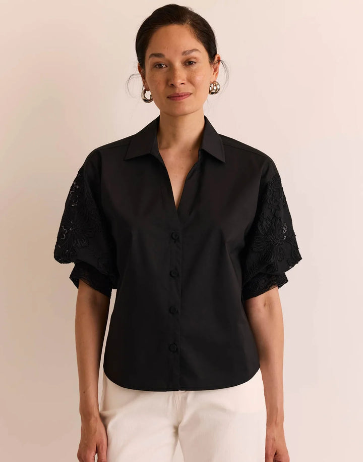 Hinson Wu Lilian Floral Mesh Shirt in Black