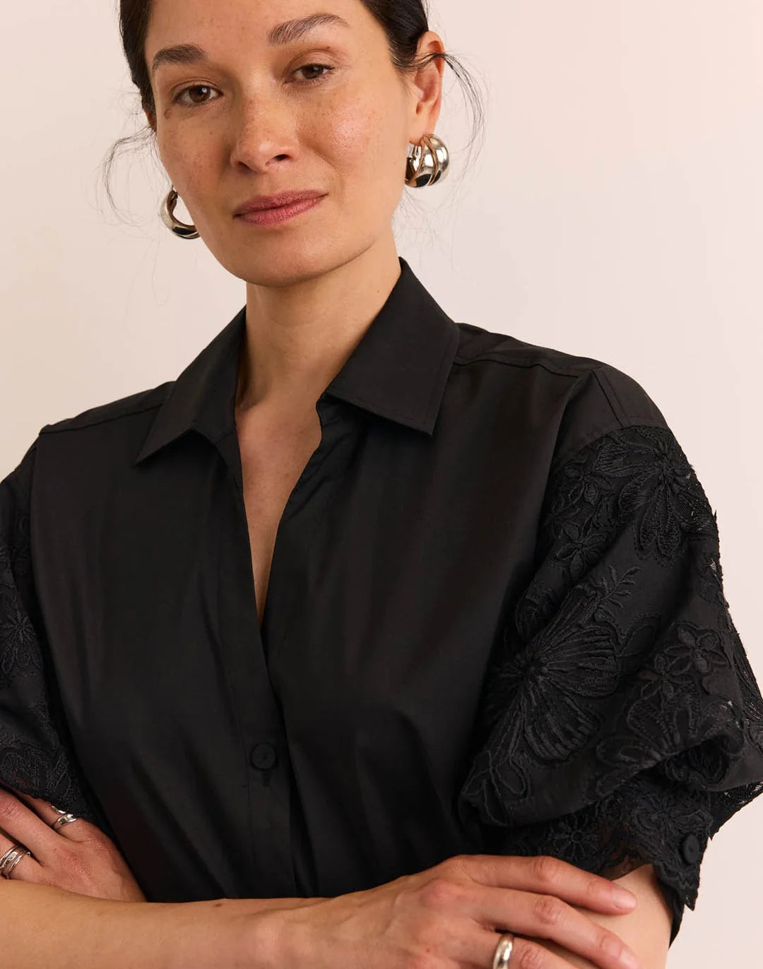 Hinson Wu Lilian Floral Mesh Shirt in Black