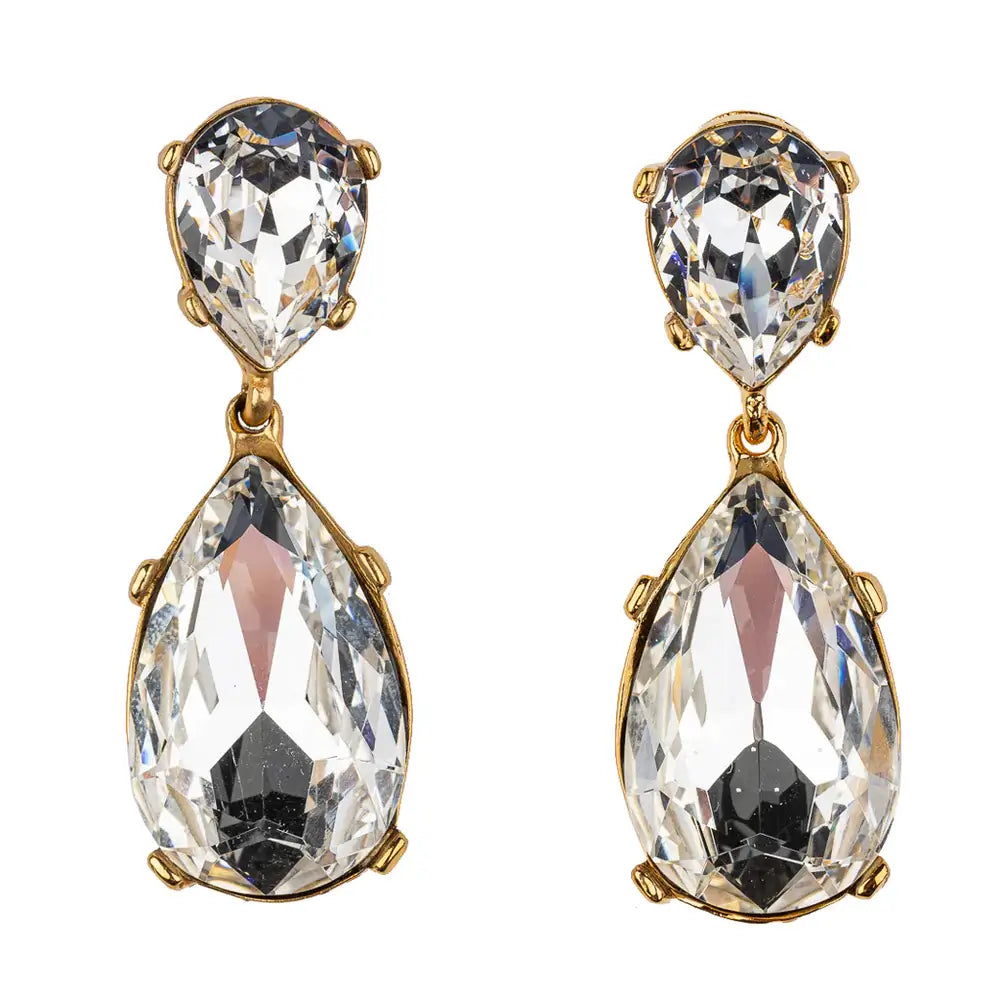 Kenneth Jay Lane Gold and Crystal Double Teardrop Earring - Mildred Hoit