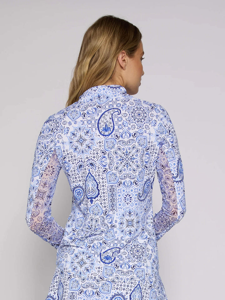 Back of Blue Paisley UPF 50+ Sport Shirt.