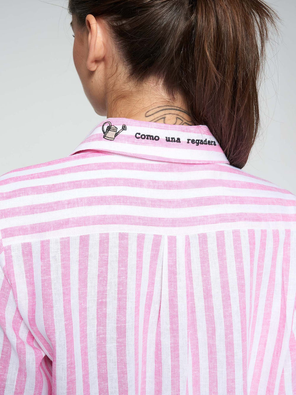 Vilagallo Pink & White Striped Shirt with Embroidered Flowers - Mildred Hoit