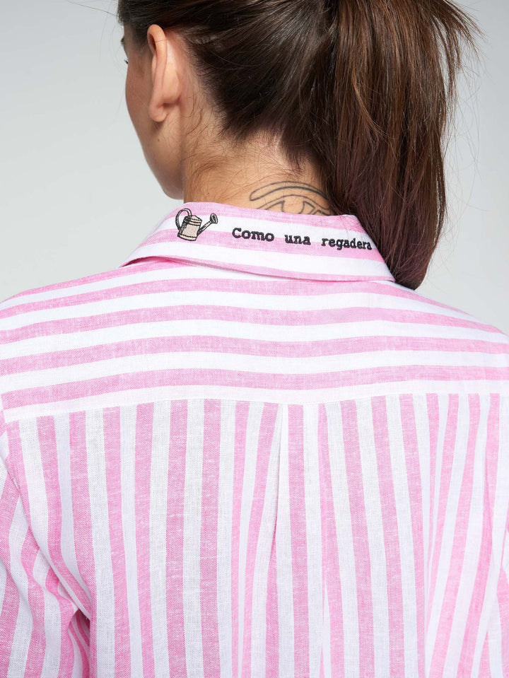 Vilagallo Pink & White Striped Shirt with Embroidered Flowers - Mildred Hoit