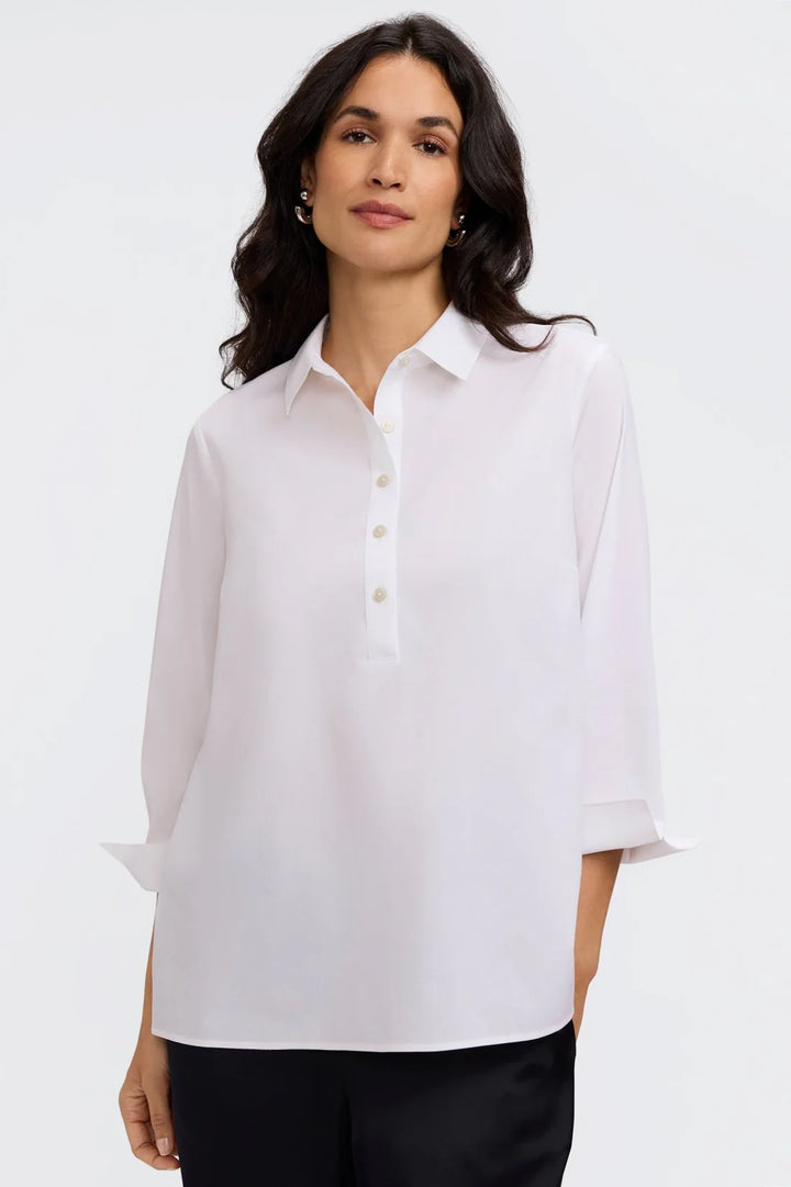 Foxcroft Therese Stretch 3/4 Sleeve Popover Shirt in White