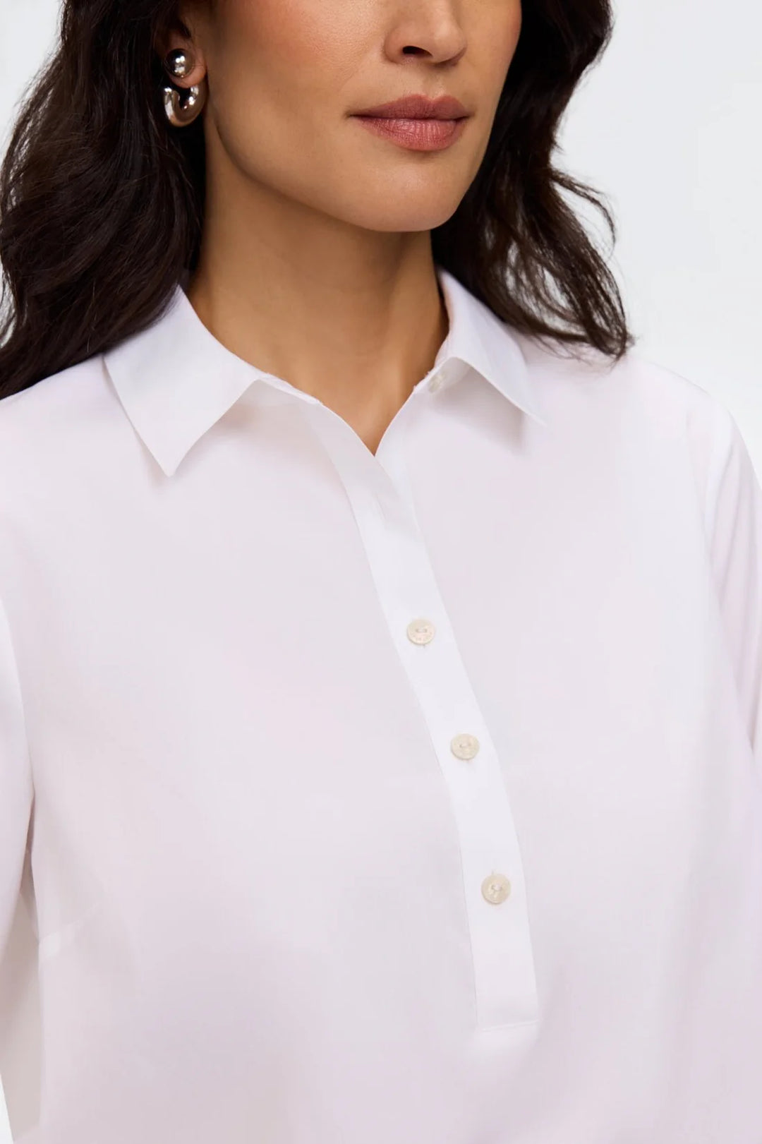 Foxcroft Therese Stretch 3/4 Sleeve Popover Shirt in White