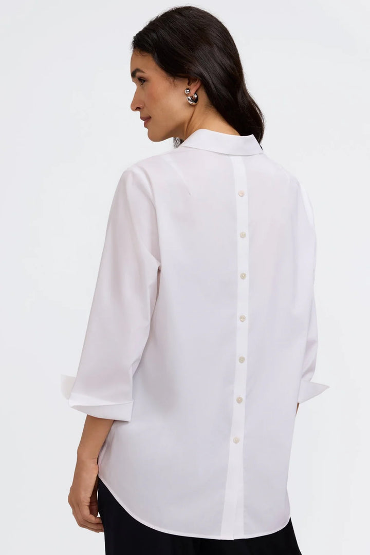 Foxcroft Therese Stretch 3/4 Sleeve Popover Shirt in White