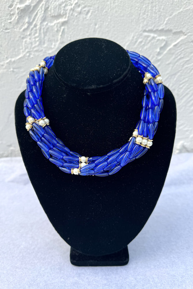 Kenneth Jay Lane Sapphire, Gold, and Pearl Necklace available at Mildred Hoit in Palm Beach.
