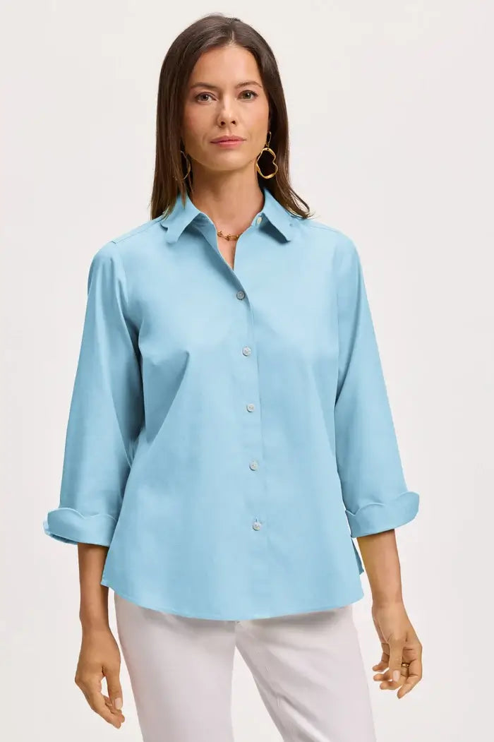 Foxcroft Gwen Shirt in Aqua - Mildred Hoit