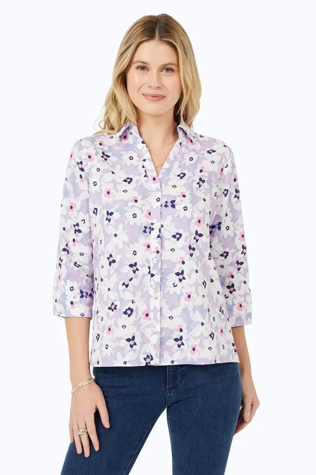 Foxcroft Non-Iron Blush Blossoms Shirt available at Mildred Hoit in Palm Beach.