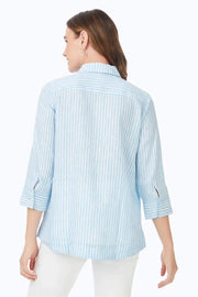 Striped Linen Blouse in Blue Breeze