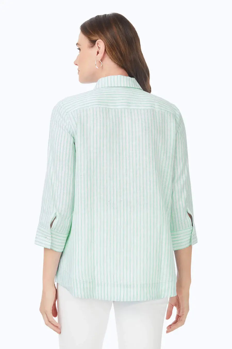 Striped Linen Blouse in Sea Mist - Mildred Hoit