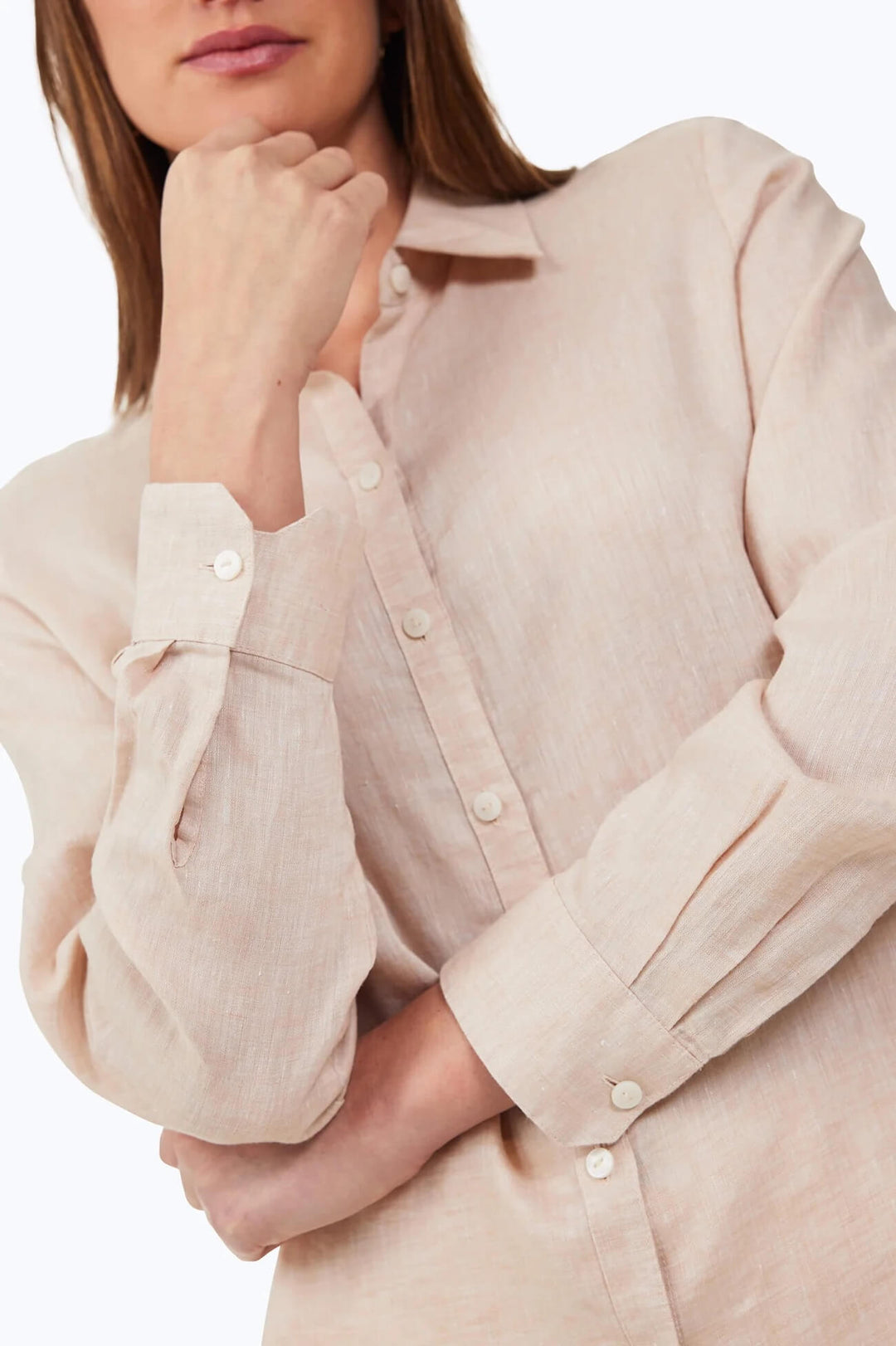 Foxcroft Jordan Linen Shirt in Flax - Mildred Hoit