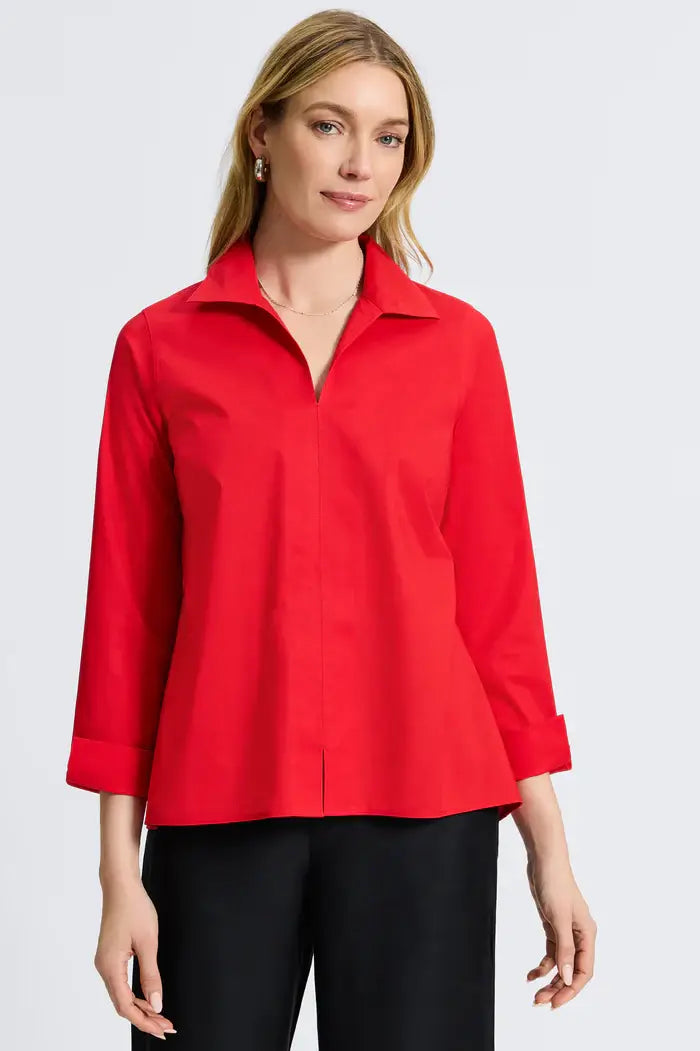 Foxcroft Agnes Long Sleeve Blouse in Red