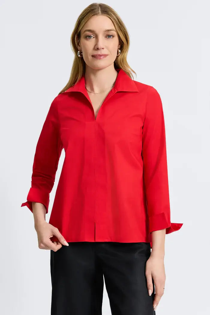 Foxcroft Agnes Long Sleeve Blouse in Red