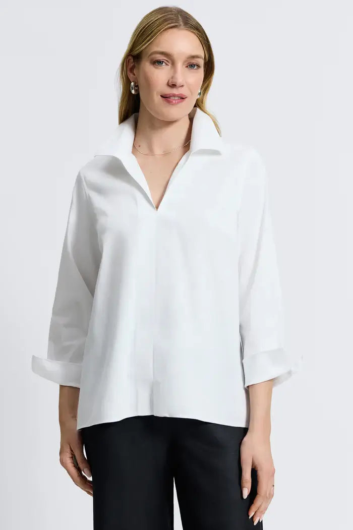 Foxcroft Agnes Long Sleeve Blouse in White