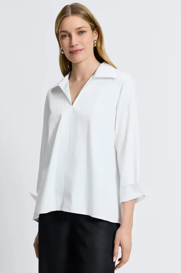 Foxcroft Agnes Long Sleeve Blouse in White