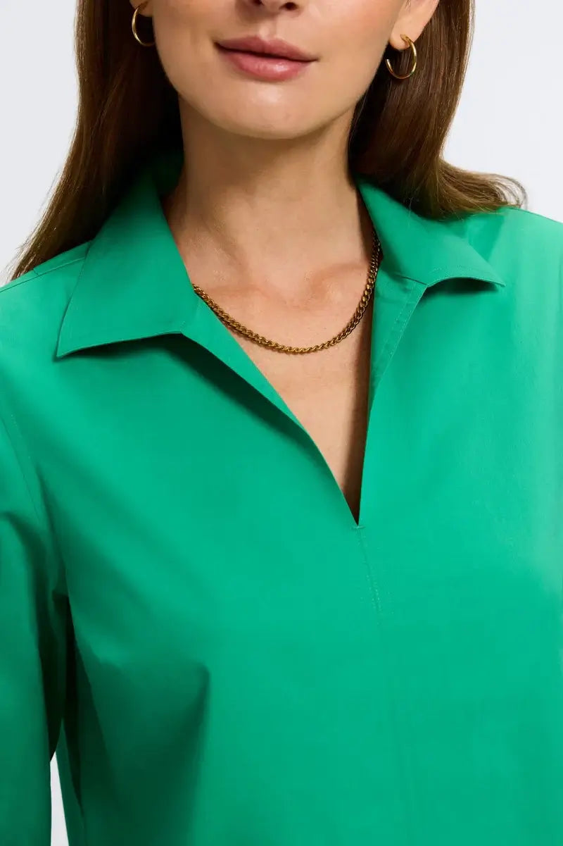 Foxcroft Agnes Stretch No Iron Popover Blouse in Kelly Green