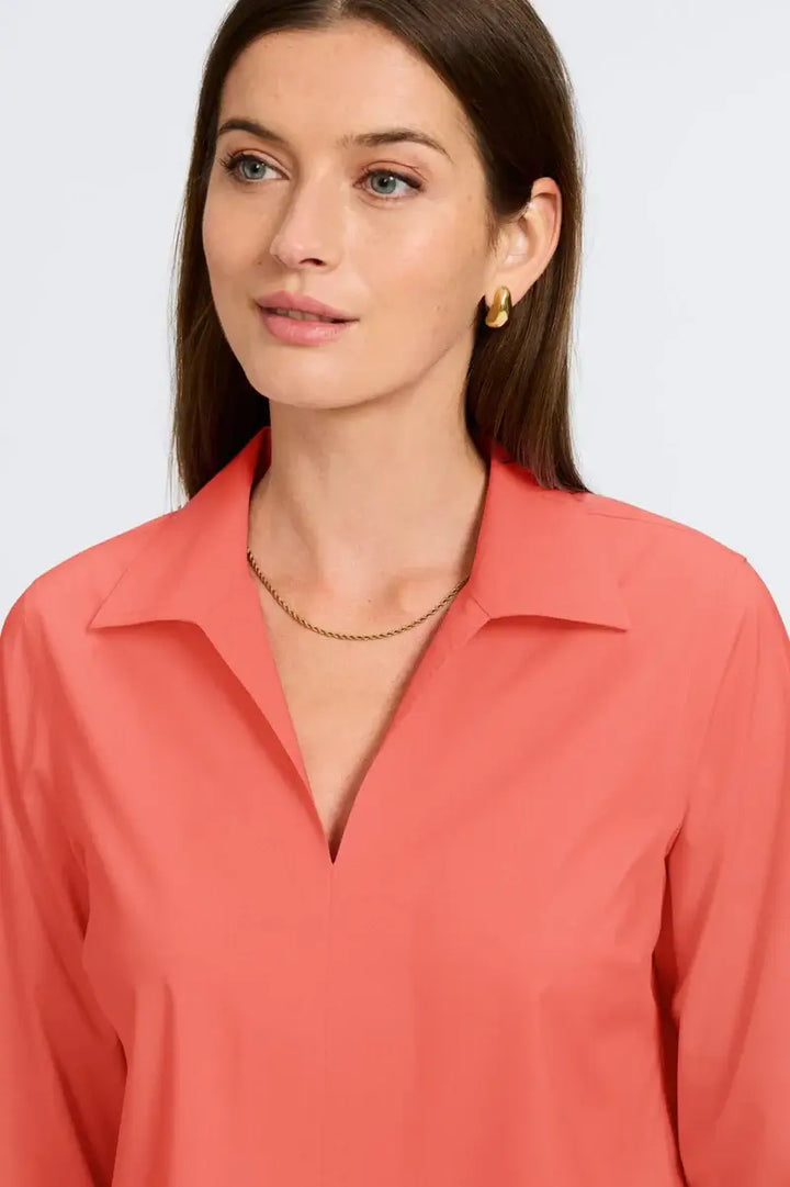 Foxcroft Agnes Stretch No Iron Popover Shirt in Tangerine