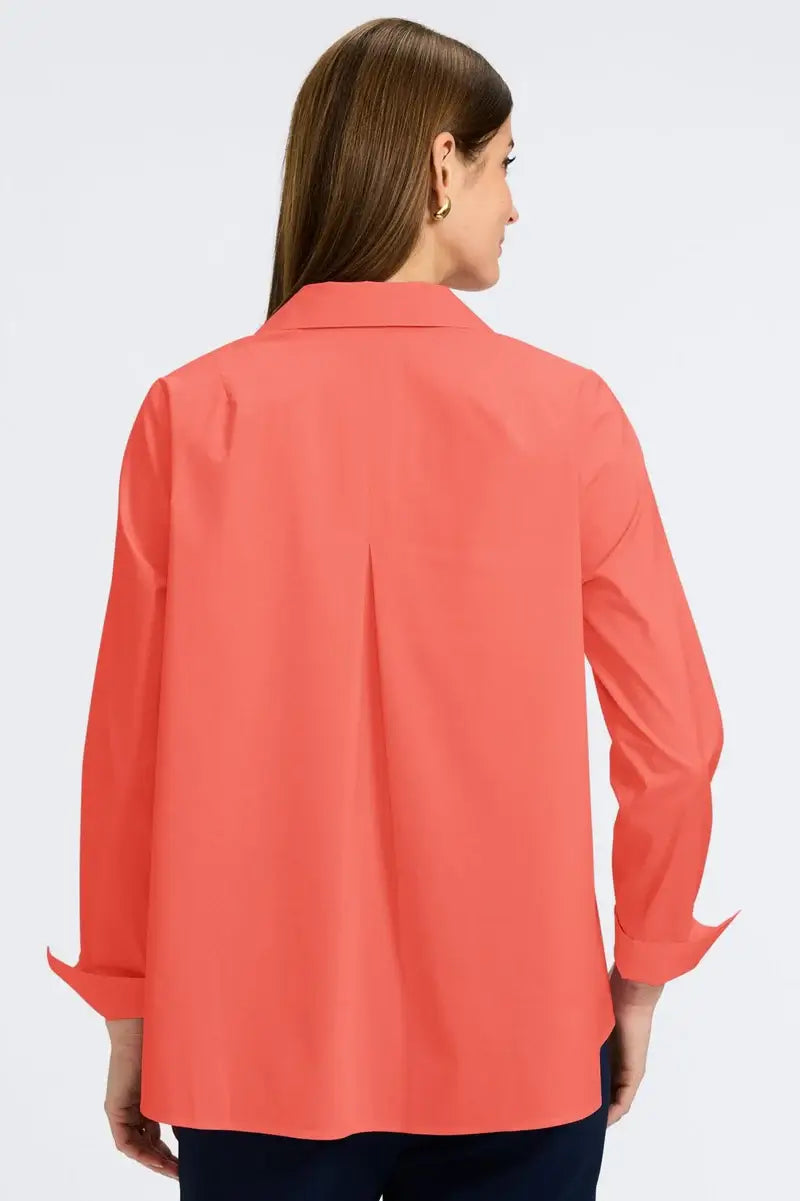 Foxcroft Agnes Stretch No Iron Popover Shirt in Tangerine