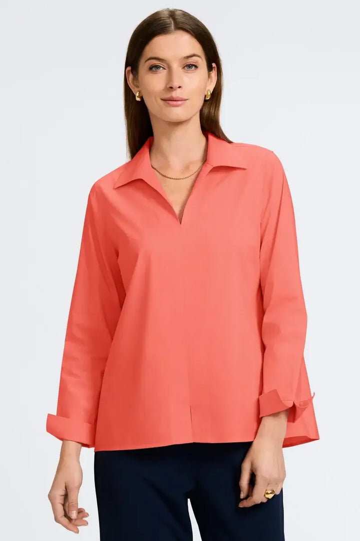 Foxcroft Agnes Stretch No Iron Popover Shirt in Tangerine