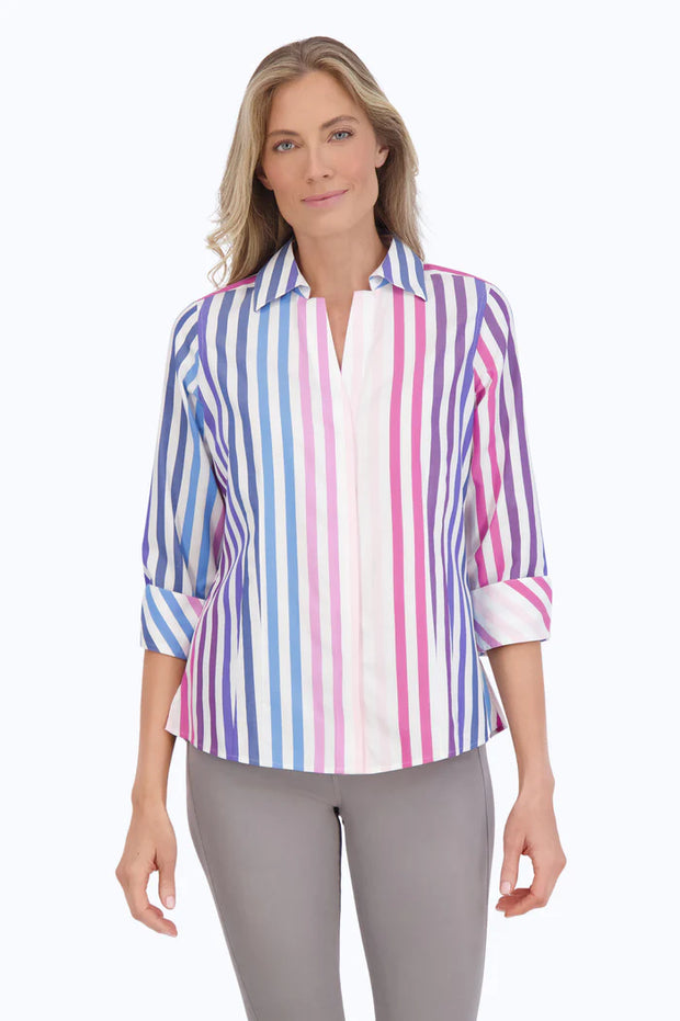 Foxcroft Taylor Multi Stripe Blouse available at Mildred Hoit in Palm Beach.