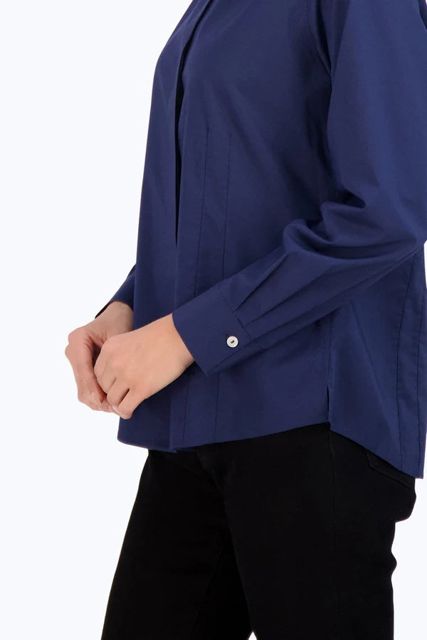 Foxcroft Taylor No Iron Stretch Long Sleeve Shirt in Navy - Mildred Hoit