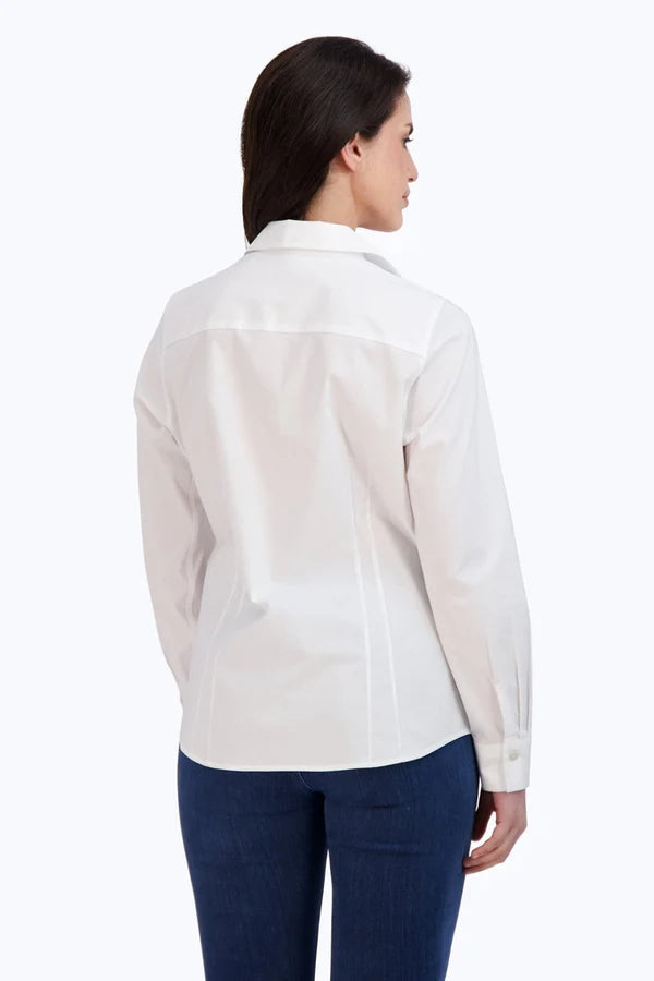 Foxcroft Taylor No Iron Stretch Long Sleeve Shirt in White - Mildred Hoit
